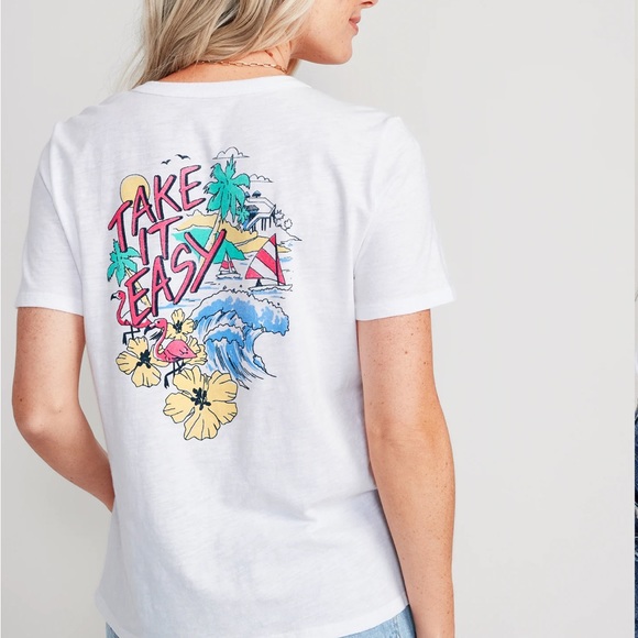 NWT OLD NAVY EveryWear Slub-Knit Graphic T-Shirt  Color: Calla Lilies - Picture 2 of 9